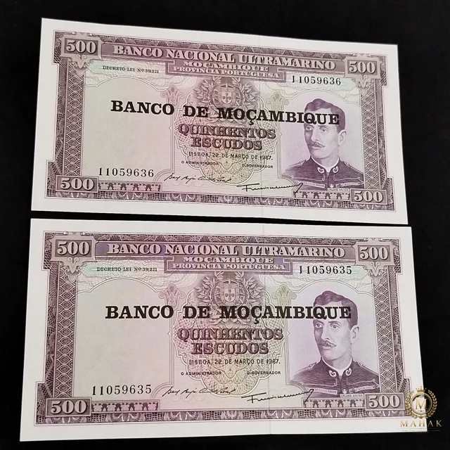 جفت اسکناس ۵۰۰ اسکودو موزامبیک ۱۹۶۷ کیفیت UNC